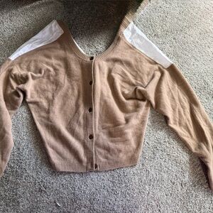 NAADAM Rare Crossover Cream and Tan Cotton/Cashmere Cardigan XL